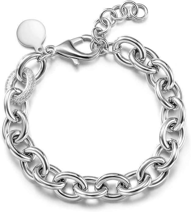 CIUNOFOR Multiple Selection Link Bracelet Designer Brand Inspired Antique Women Jewelry Cable WireVintage Valentine's Day Wide Cuban Curb Link Bracelet Stainless Steel Adjustable Chain for Men and Unisex adults.