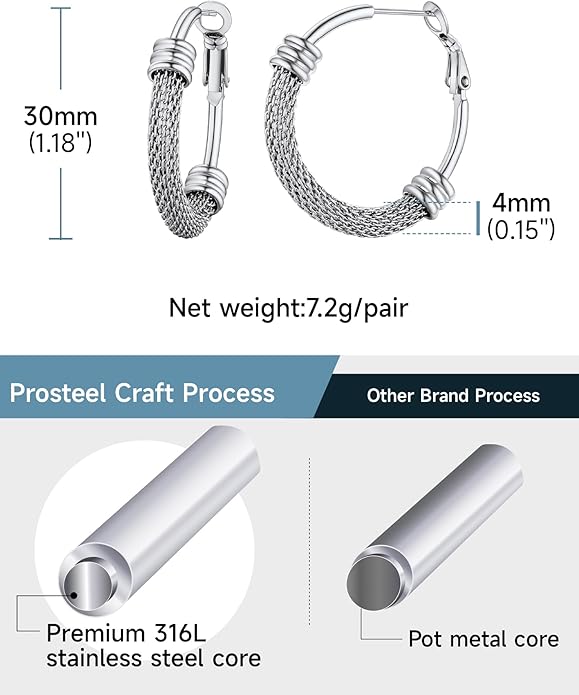 PROSTEEL 30/40/60/80/100mm Chunky Hoop Earrings For Women Gold Plated/Black Stainless Steel Hoops Earrings Statement Jewelry
