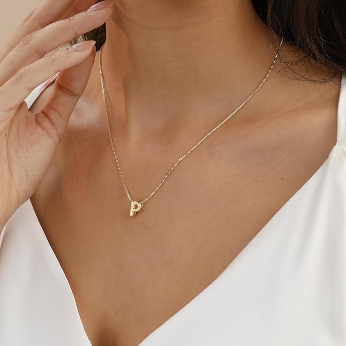 Bubble Gold Letter Necklace for Women, 14k Gold Plated Balloon Initial Necklace, Dainty Gold Necklace for Women, Personalized Bubble Pendant Name Necklace, Fashion Accessories Trendy Jewelry