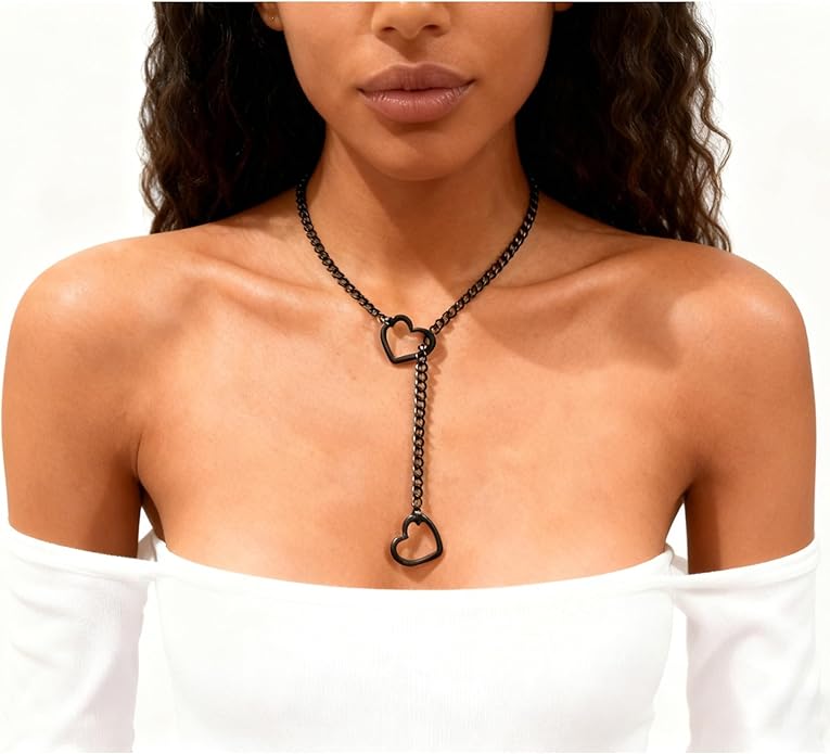 Artmiss Statement Chain Necklace Thick Link Choker with Heart Pendant Heavy Stainless Steel Industrial Unisex Statement Jewelry Gift for Women Men