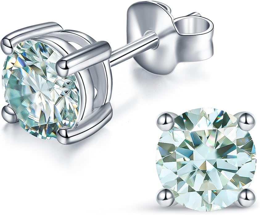 IMOLOVE Moissanite Stud Earrings for Women in Sterling Silver Hypoallergenic 1-3CT D Color Round Cut Moissante Earrings
