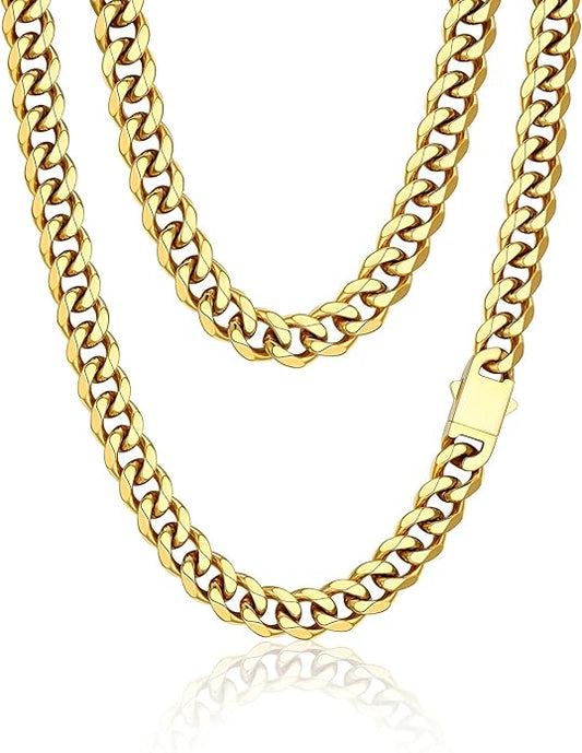PROSTEEL Miami Cuban Link Chain for Men, 18K Gold/Black/Stainless Steel Necklace,6mm/9mm/12mm Width, Upgrade Clasp & Durable Chain for Mens Womens Jewelry,18"-30",with Gift Box