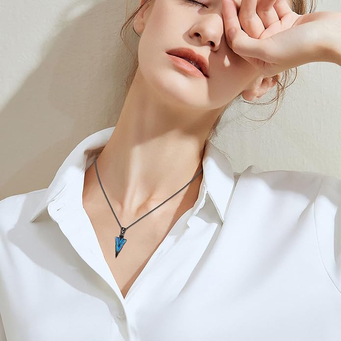 PCTJYFU Arrowhead Necklace 925 Sterling Silver for Women Men Pendant with Blue Opal/Abalone Shell/Turquoise Black Gold Plating Protective Symbol Jewelry Adjustable Chain Gift for Him Her