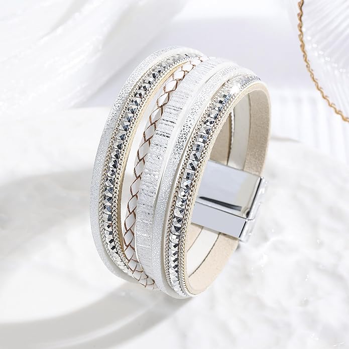 VIBILIA Boho Leather Wrap Bracelets for Women Multi-Layer Bracelets with Strong Clasp Jewelry for Women