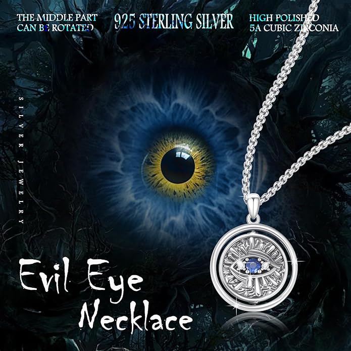Evil Eye Necklace for Women 925 Sterling Silver, Protection Necklace with Blue Evil Eye Charm, Evil Eye/Lotus Pendant Jewelry, Birthday Christmas Gifts for Her