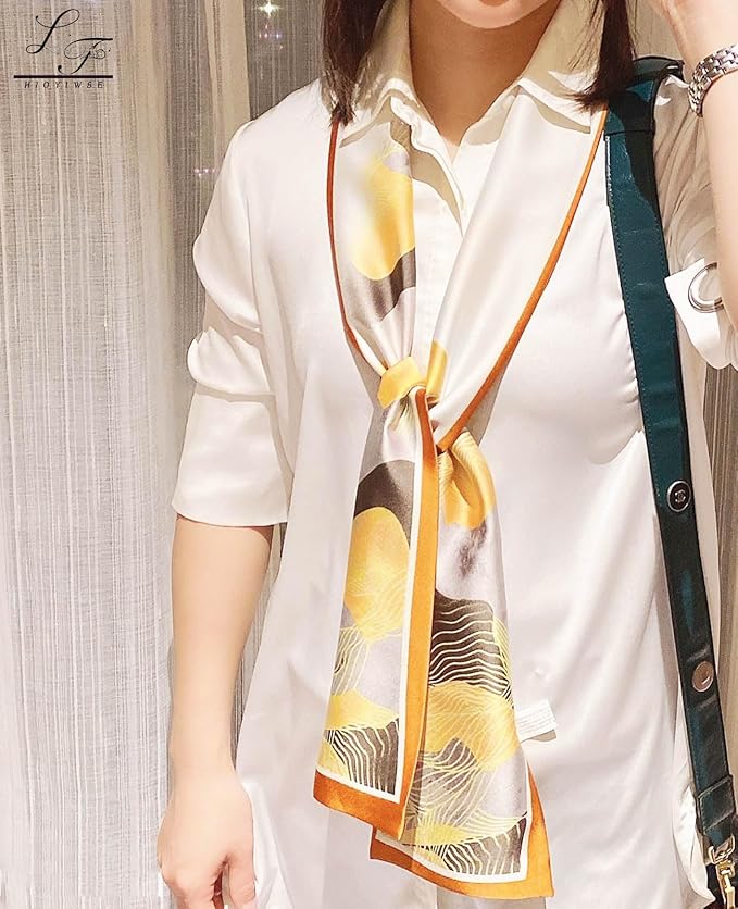 Hioyiwse Head Scarf Hair Neck Scarves For Women Purse Bag Scarfs For Handbags Silky Long Thin Satin Headscarf Fashion