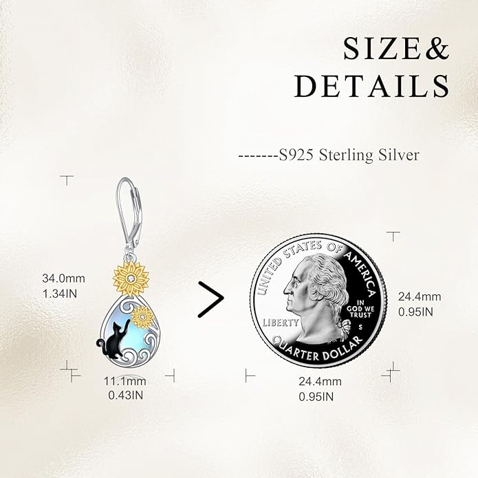 AOBOCO Butterfly/Dragonfly/Bee/Ladybug Leverback Earrings 925 Sterling Silver Rose Lotus Tulip Flower Filigree Dangle Earrings Teardrop Moonstone Larimar Turquoise Abalone Shell Jewelry Birthday Gifts for Women