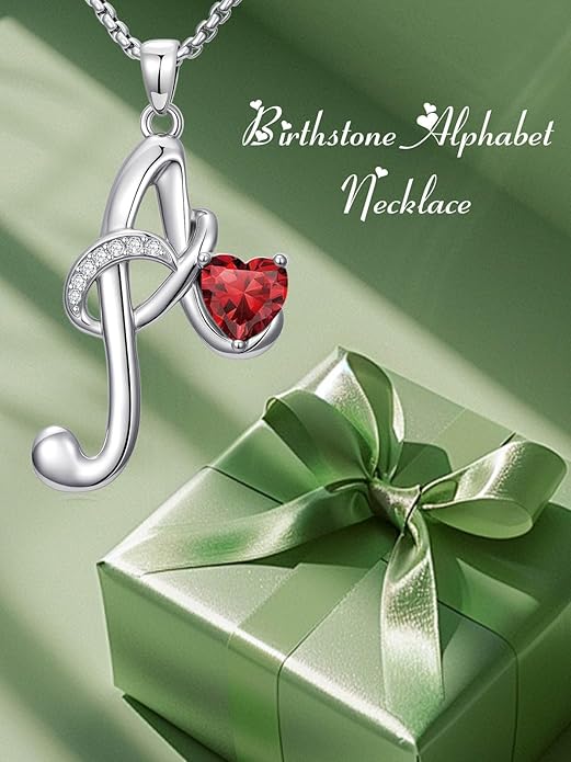 Christmas Gifts for Women Alphabet A to Z Initial Birthstone Pendant Necklaces for Women - 18k White Gold Plated Personalized Name Jewelry Valentine Mothers Day Birthday Gifts for Women Her Girlfriend