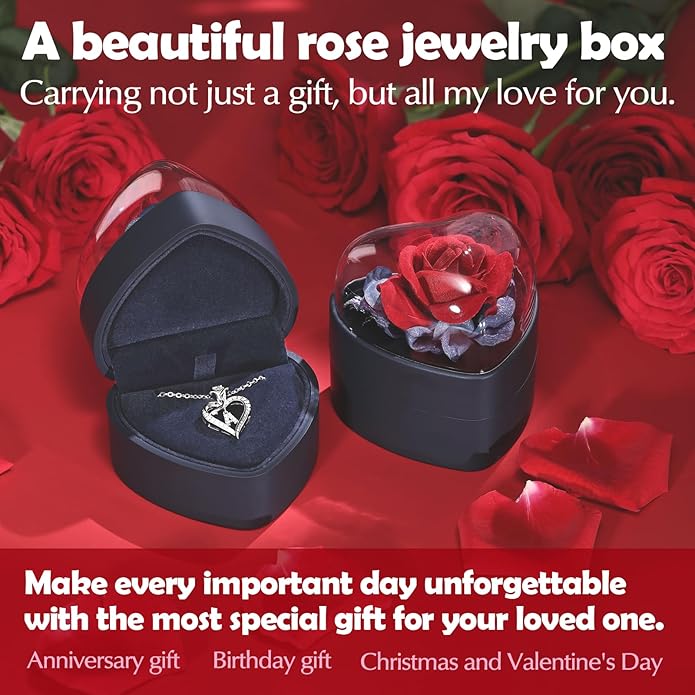 DWWGE Rose Heart Pendant Necklace Gifts for Wife, Engraved 'I love you' Gift for Wife Girlfriend, Anniversary Birthday Eternity Jewelry Present for Women, Moissanite Necklace Gift for Her