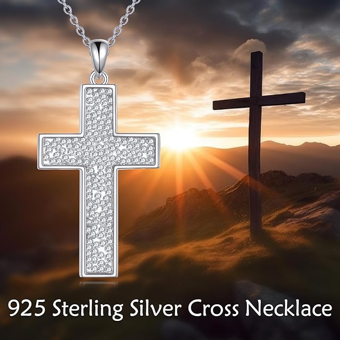 YFN Cross Necklace Sterling Silver Religious Cross Pendant Jewelry Christian Gifts for Women Men