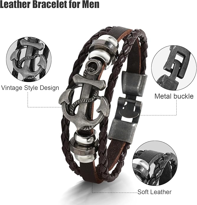 VIBILIA Vintage Leather Wrap Bracelets for Men Women, Multi-Strand Bracelets with Strong Clasp Ethnic Tribal Bracelets