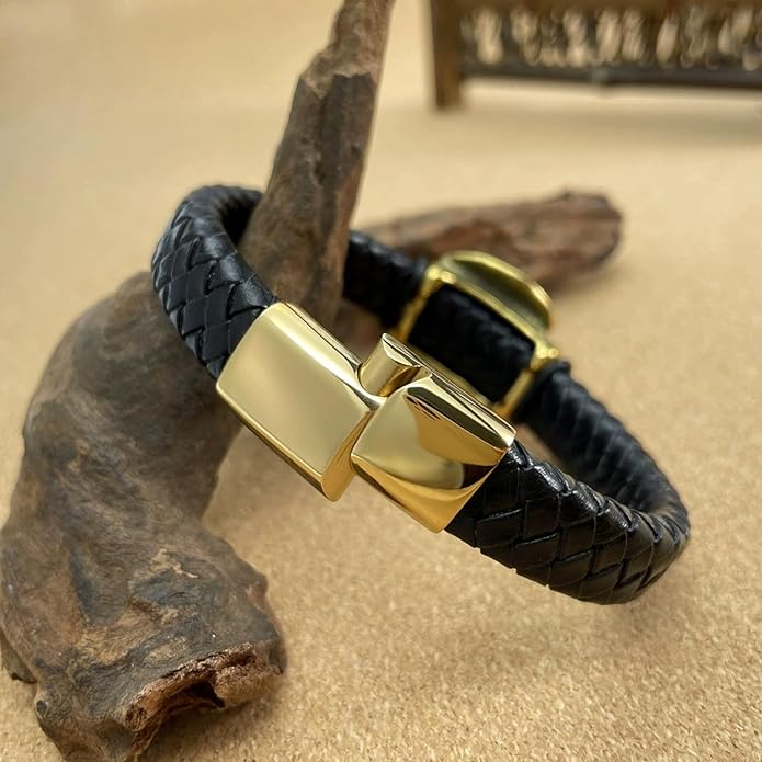 Italian Handmade Genuine Leather Bracelets for Men Stainless Steel Clip, Men's Casual Genuine Multi-layer Cuff Bracelet, Bracelet Gift for Real Men