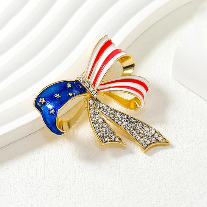 Enamel Brooch Pin For Women Men, Vintage American Flag Crystal Lapel Pin, Christmas Brooch Suit Dress Clips Accessory Gift