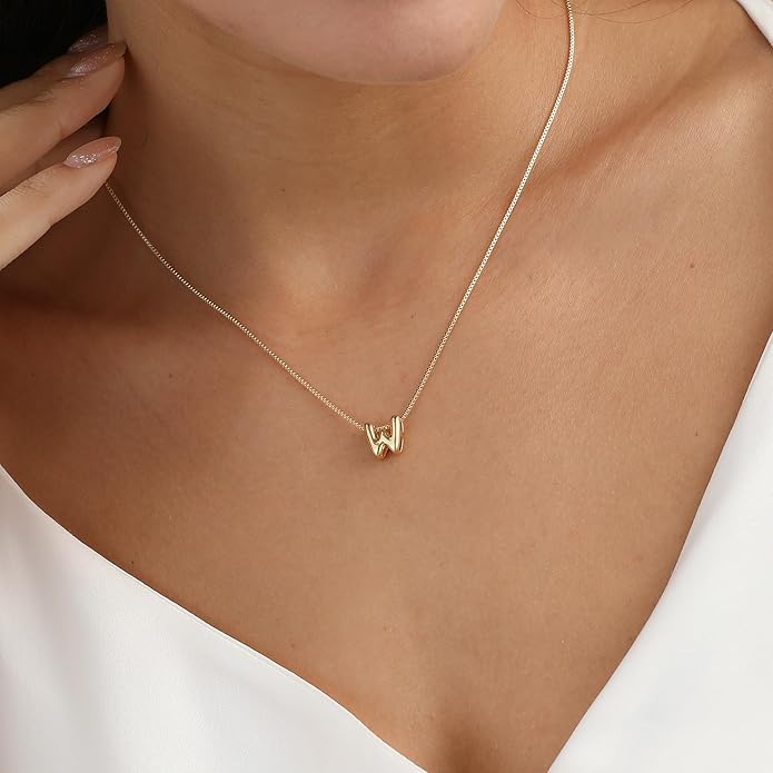 Bubble Gold Letter Necklace for Women, 14k Gold Plated Balloon Initial Necklace, Dainty Gold Necklace for Women, Personalized Bubble Pendant Name Necklace, Fashion Accessories Trendy Jewelry