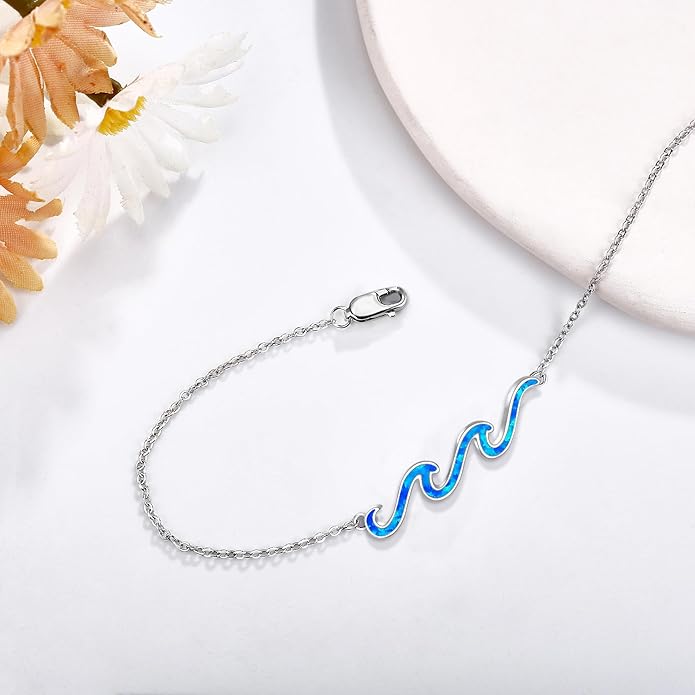 YFN Wave Anklet 925 Sterling Silver Ocean Wave Anklet Beach Jewelry for Women Gifts