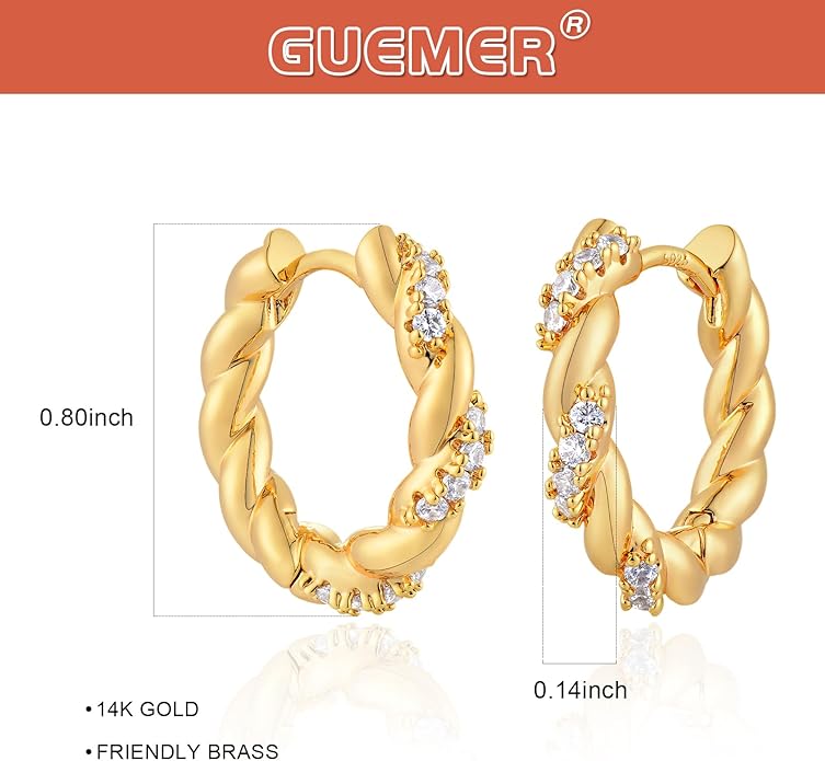 Gold Huggie Hoop Earrings 14K Gold Plated Dainty Chunky Thick Hoop Diamond Cubic Zriconia Inlay Sleeper Tiny Delicate Boho Beach Simple Hypoallergenic Jewelry Gift for Her