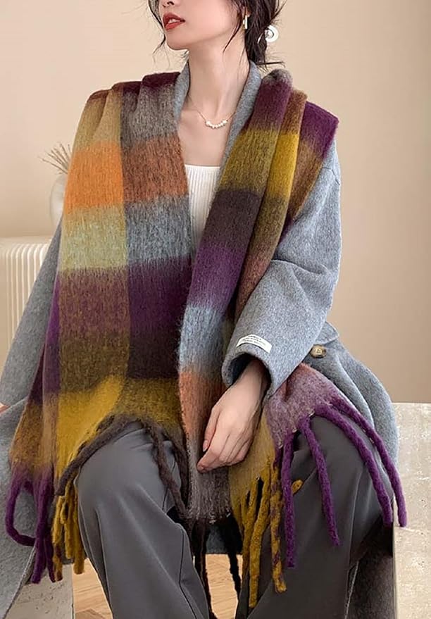 Wander Agio Winter Women Warm Scarf Long Shawl Large Scarves Cold Weather Thick Blanket Scarfs Colorful Plaid