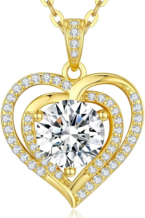 Moissanite Heart Necklaces,1-2 Carat Moissanite Necklace, Pendant Necklace Engraved with 'I LOVE YOU,Wedding Gifts,Birthday Gifts for Her,Jewelry Gifts for Christmas Valentine's Day