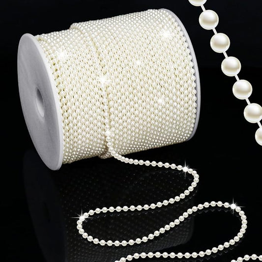 Towenm 99 Feet 3mm Faux Ivory Pearl Strings Garland for Crafts, Artificial Small Pearl Beaded Trim Chain Strands for Wedding Centerpieces Party Decoration Christmas Tree Garland, Ivory
