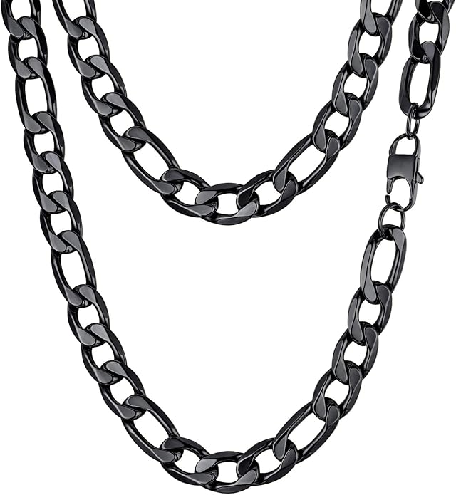 PROSTEEL 316L Stainless Steel Figaro Cuban Chain Necklace for Men, Black/18K Real Gold Plated, 4/5/6/7.5/9/10/13mm, 14inch-30inch, Come with Box