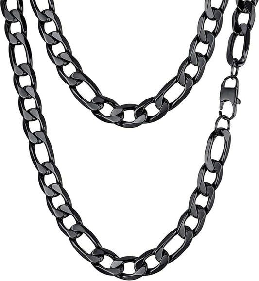 PROSTEEL 316L Stainless Steel Figaro Cuban Chain Necklace for Men, Black/18K Real Gold Plated, 4/5/6/7.5/9/10/13mm, 14inch-30inch, Come with Box