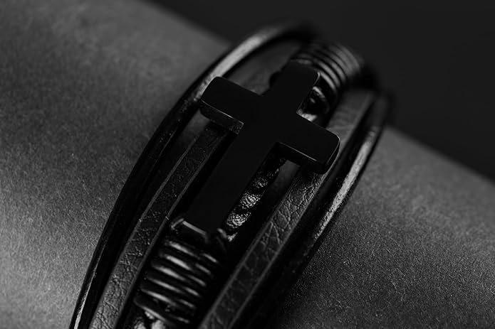 Cross Bracelet for Men - Genuine Leather Religious Bracelets | Stylish Christian Bracelet for Men - Perfect Faith Accessory | Mens Cross Bracelet - Christian Jewelry