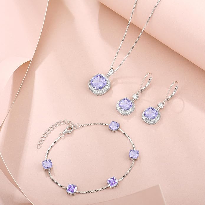 Birthstone Bracelet for Women 925 Sterling Silver Dainty Princess Cut Link Bracelet Jewelry Gifts for Her