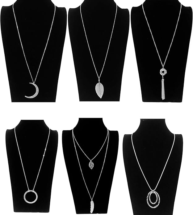 10Pcs Long Pendant Necklace Simple Moon Bar Three Triangle Tassel Lock Sweater Y Shape Punk Chain Choker Necklace for Women Men Gold Silver Plated
