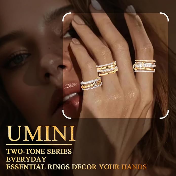 18K Gold plated Stackable Rings For Women Silver And Gold Stackable Ring Set Cubic Zircon Mixed Metal Rings For Engagement Wedding Birthday Valentine's Day Mother's Day Gift