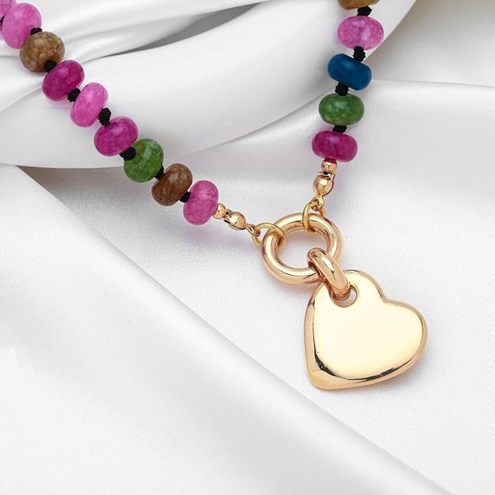 CLASSYZINT Gold Heart Pendant Necklace for Women Puffy Heart Necklace Beads Chain Necklace Statement Necklace Trendy Jewelry
