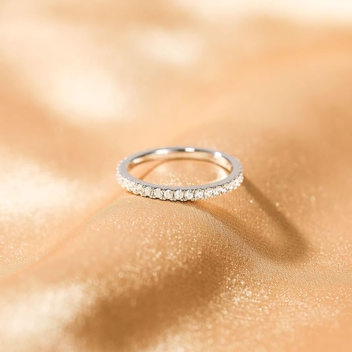 EAMTI 2mm 925 Sterling Silver Wedding Band Cubic Zirconia Full Eternity Stackable Engagement Ring Size 3-13