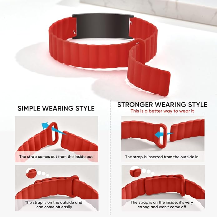 Comfortable Medical ID Bracelet for Men & Women - Custom Engraved Silicone Strap Comfort Fit Medical Alert Bracelets for Sports,Adjustable Waterproof Customizable Wristband for Diabetic