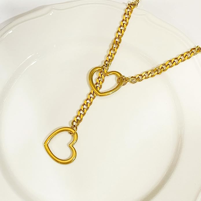Artmiss Statement Chain Necklace Thick Link Choker with Heart Pendant Heavy Stainless Steel Industrial Unisex Statement Jewelry Gift for Women Men