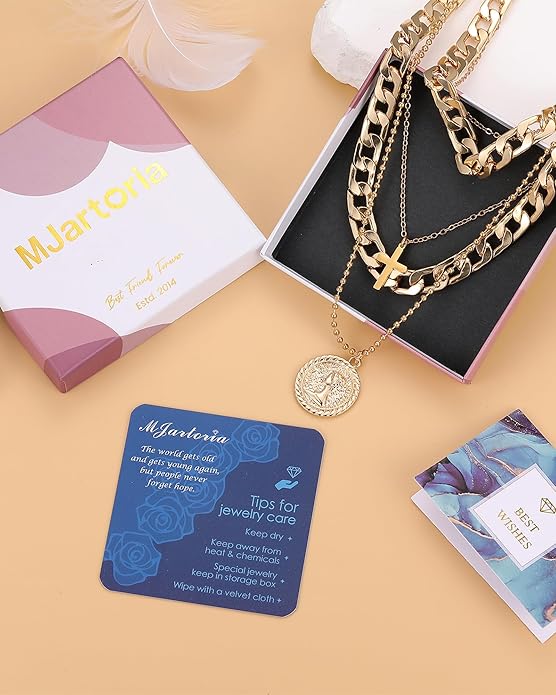 MJartoria Layered Necklaces for Women Trendy Retro Coin Pendant Necklace Dainty Chunky Chain Choker Necklaces for Jewelry Birthday Gifts