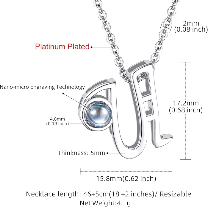 Custom4U Personalized Initial Picture Necklace for Women, Projection Necklace with Picture Inside, Gold/Silver Letter Pendant Necklace, Custom Photo Gifts for Mom Wife Birthday Valentines