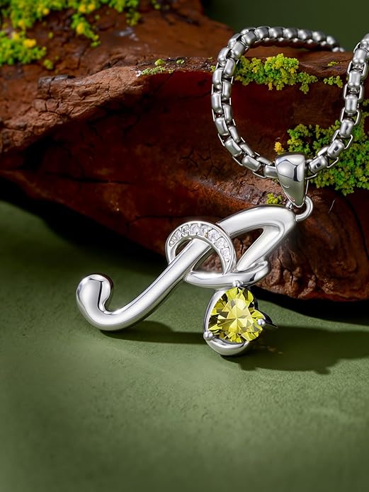 Christmas Gifts for Women Alphabet A to Z Initial Birthstone Pendant Necklaces for Women - 18k White Gold Plated Personalized Name Jewelry Valentine Mothers Day Birthday Gifts for Women Her Girlfriend