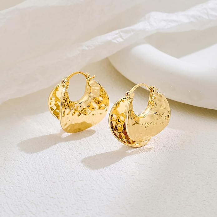 YUJIE Gold Plated Hoop Earrings for Women Brass Earring Chunky Statement Jewelry