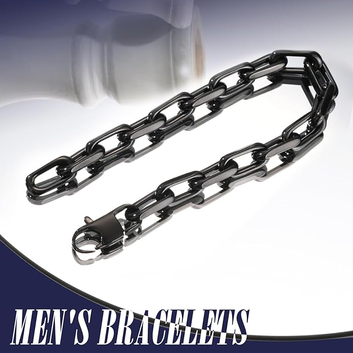 VNOX Link Chain Bracelets for Men - Cool Mens Bracelets Diamond-Cut Paperclip Solid Chain Bracelet Chunky Stainless Steel Jewelry Trendy Gifts