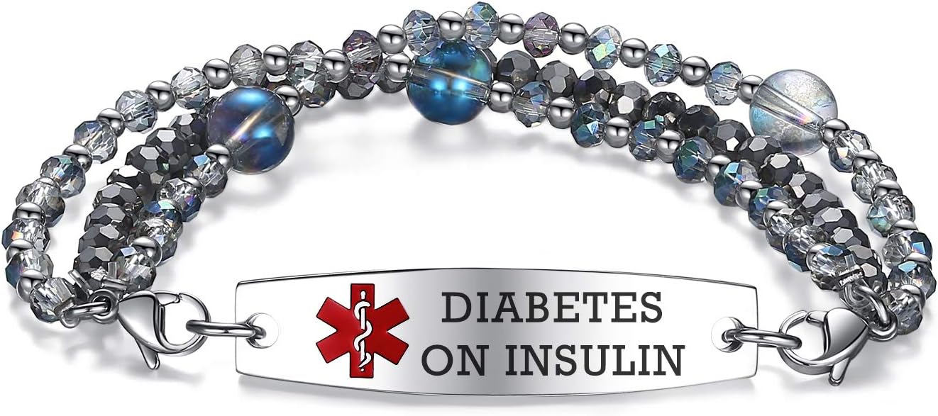 mnmoom 7.5 inch interchangeable Medical id bracelets for Women beads Medical alert bracelets with customize engraving
