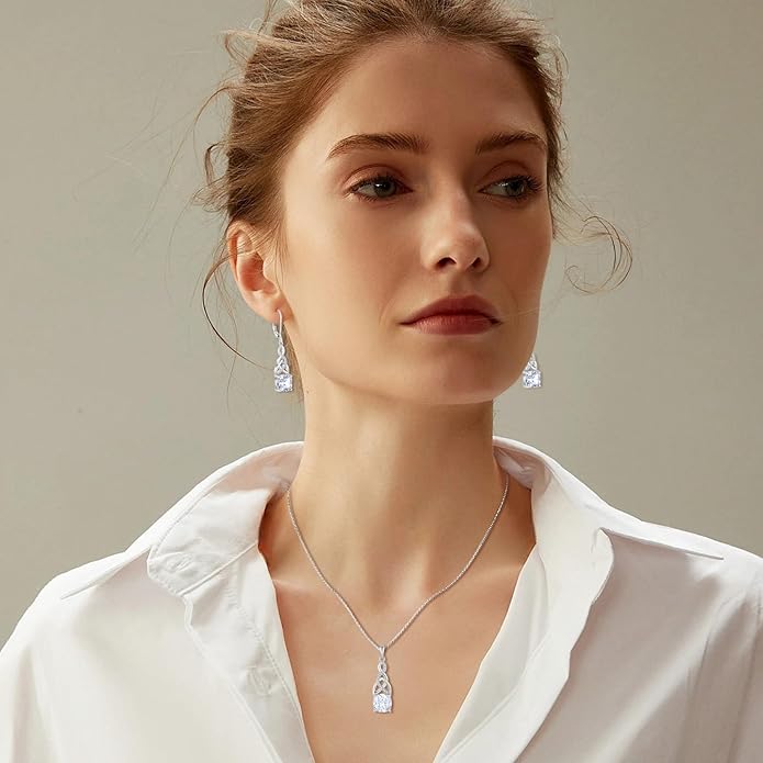 Infinity Irish Celtic Knot Jewelry Set for Women Princess Cut Necklace & Earrings April Birthstone Jewelry Gifts