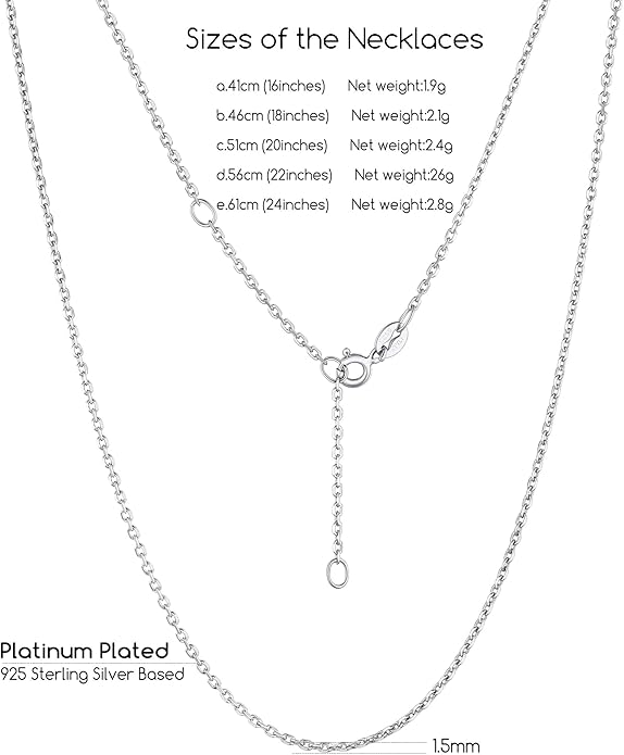 Suplight 925 Sterling Silver Necklace Chain for Women-1.1&1.5mm Chain Necklace 22k Gold Plated/Silver Necklaces for Women Thin & Sturdy-Adjustable Length-Italian Quality 16-24 Inch
