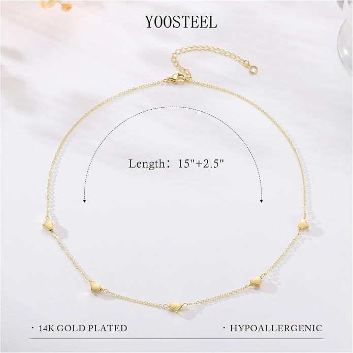 Yoosteel Dainty Gold-plated Clover Pearl Heart Butterfly Star flower Choker Necklace for Women - 14K Gold Plated Cubic Zirconia Pendant Station Necklaces for Women Teens Trendy Prom Jewelry Gifts