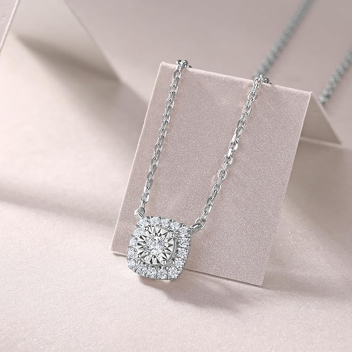 Sterling Silver Lab Grown Diamond Halo Pendant Necklace, Chain Included,ideal gift for anniversaries, birthdays, or any milestone celebration