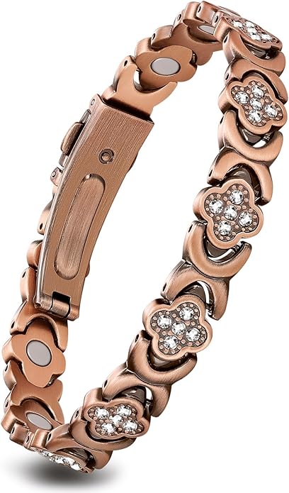 Feraco Pure Copper Bracelets for Women, Ultra Strength Magnetic Therapy Bracelet for Pain Relief with Neodymium Magnets & Sparkling Cubic Zirconia, Adjustable, Infinite Clover Jewelry