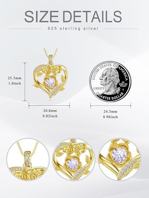 Midari 18K Gold Heart Birthstone Necklace for Women Rose Pendant Birthday Jewelry Gifts for Wife Her Daughter Mom