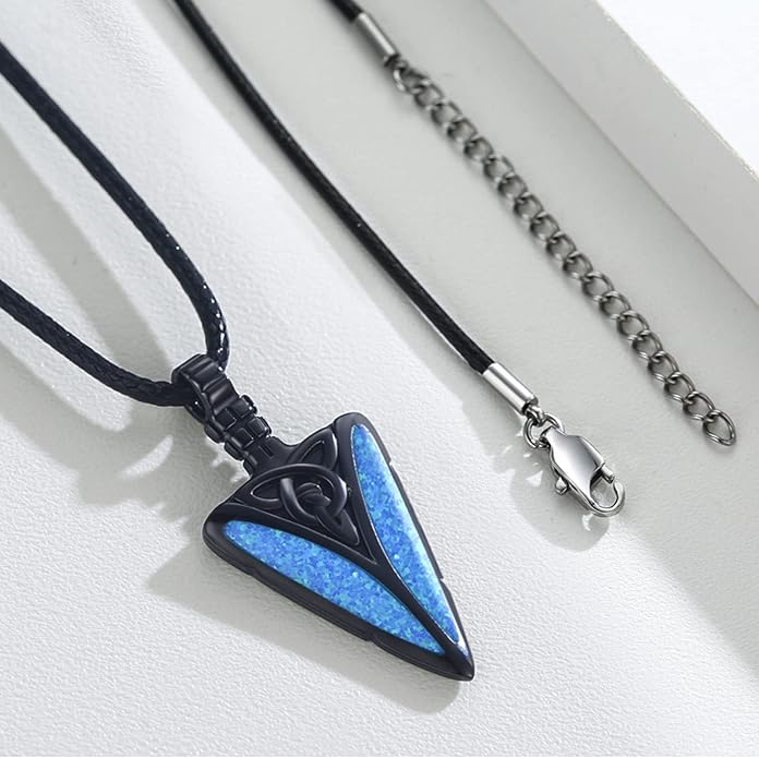 PCTJYFU Arrowhead Necklace 925 Sterling Silver for Women Men Pendant with Blue Opal/Abalone Shell/Turquoise Black Gold Plating Protective Symbol Jewelry Adjustable Chain Gift for Him Her