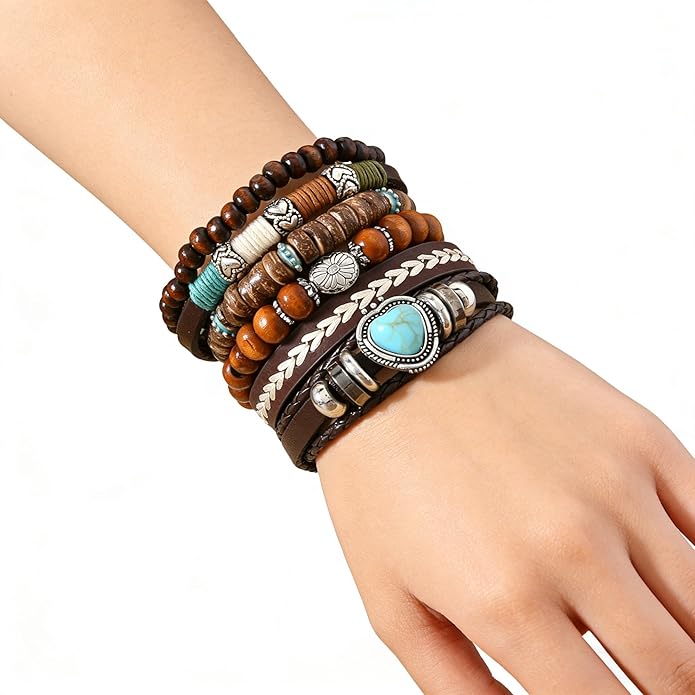 ONLYJUMP Bohemian Mix Bead Multi Layer Versatile Bracelets Set Boho Turquoise Stackable Beaded Strand Stretch Bangles Bracelets Statement Bangle Boho Jewelry Set