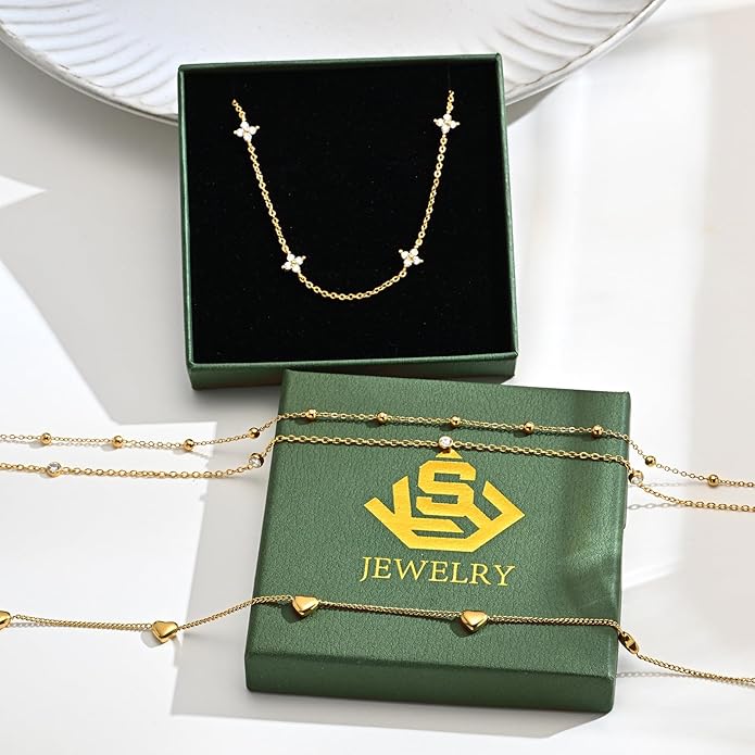 KSF Gold Choker Necklace for Women - 18K Gold Plated Dainty Necklaces for Women Trendy, Cute Heart Flower Butterfly Beaded Cubic Zirconia Choker, Stainless Steel Necklace Jewelry Gift Non Tarnish