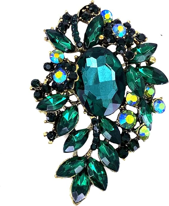 LAXPICOL Vintage Sparkly Austrian Crystal Flower Leaf Bouquet Clusters Big Large Brooch Pin for Women Gold Tone