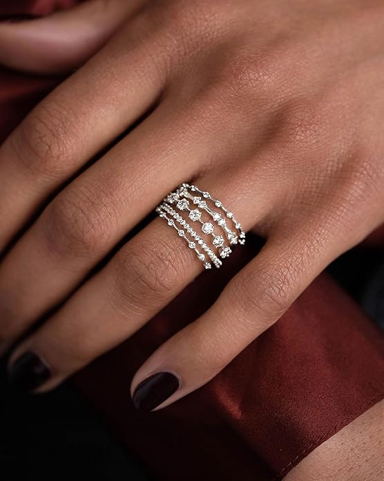 FUNEIA Stackable Silver Gold Rings for Women Non Tarnish 14K Gold Plated Thumb Cubic Zirconia Rings for Women Dainty Pinky Promise Wedding Ring Set Women's Engagement Eternity Band Rings Gold Jewelry